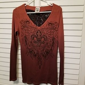 Vocal Embellish Design Long Sleeve Shirt Ombre